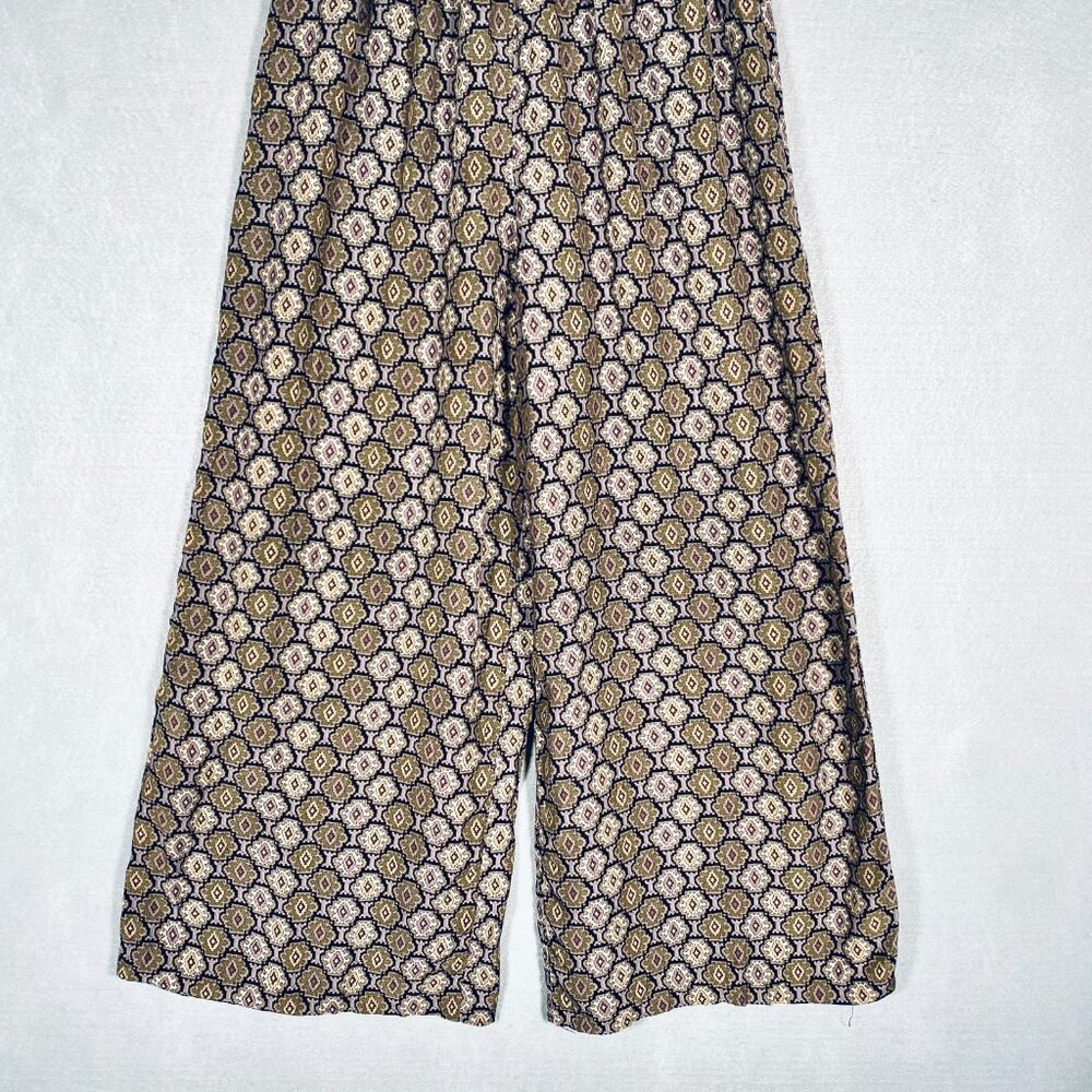 Vintage y2k Cottagecore Pants Womens L Diamond Print Wide Leg Cowgirl Western - Picture 2 of 12